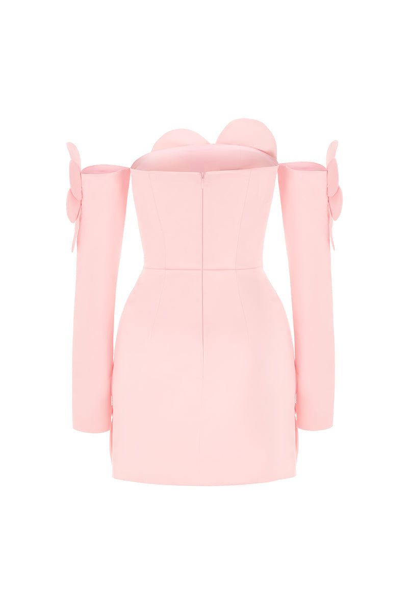CULT MIA X HAPPY CLOTHING AMORA A-LINE SLEEVED VELVET MINI DRESS IN PINK
