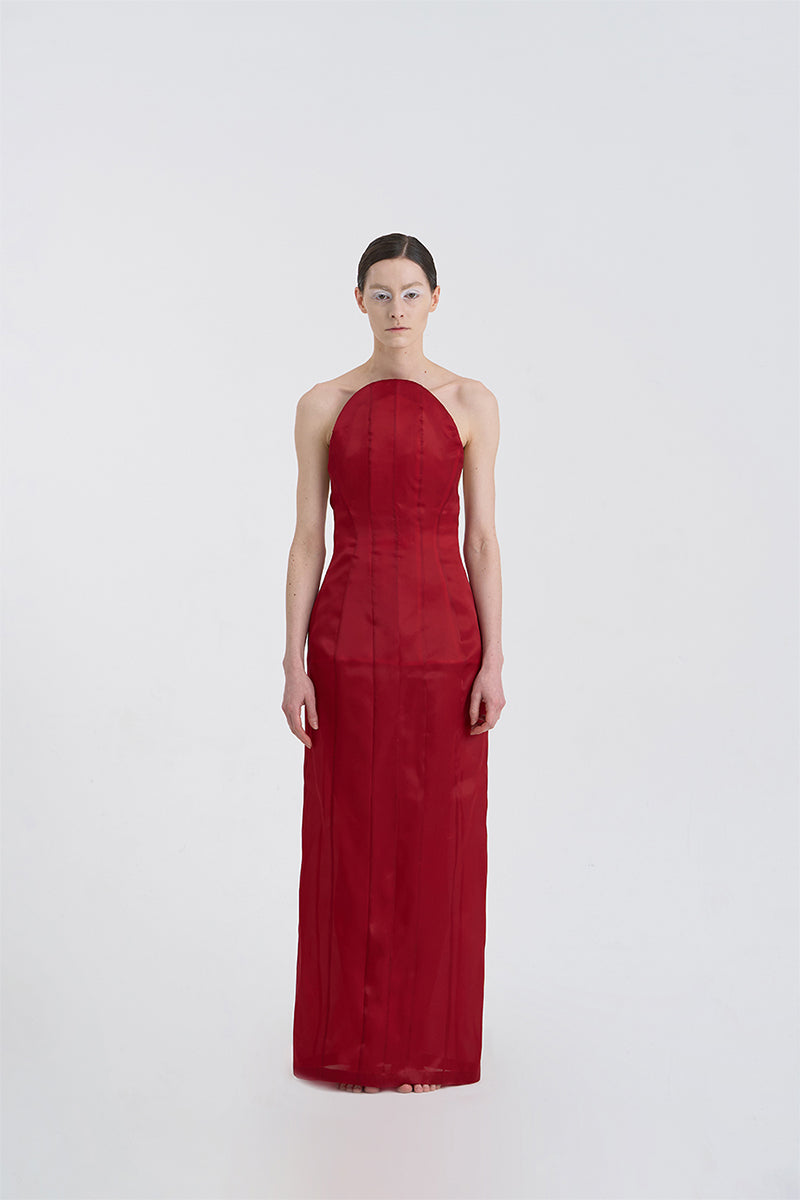 CORSET SILK GOWN IN RED
