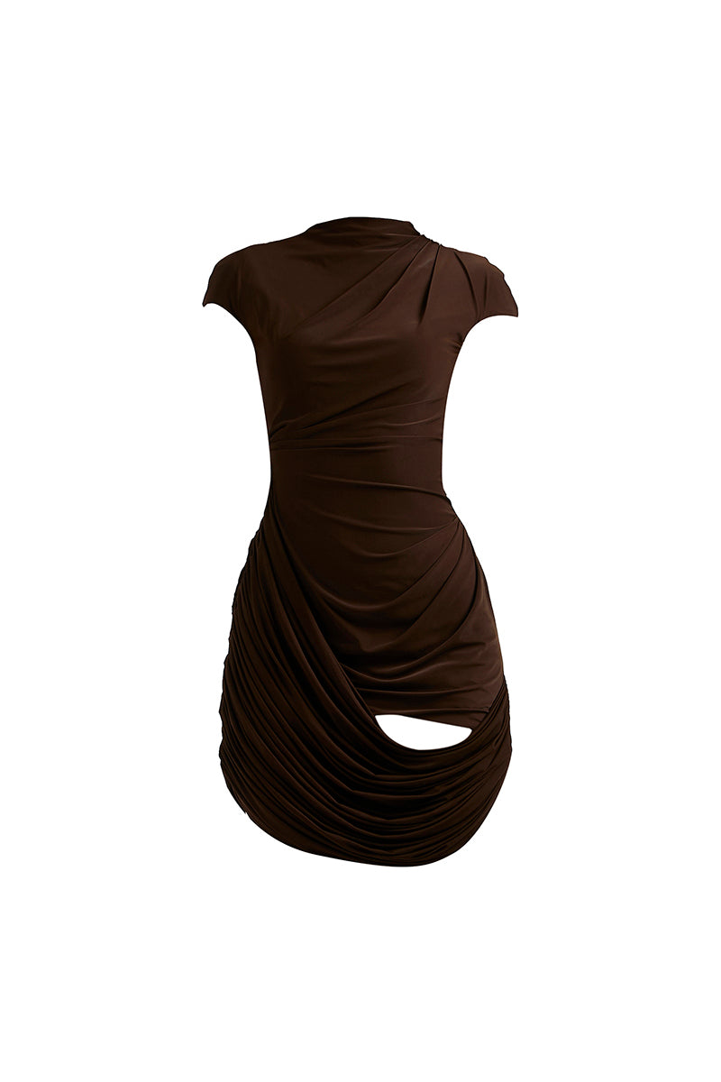 FLEUR BROWN MINI DRESS