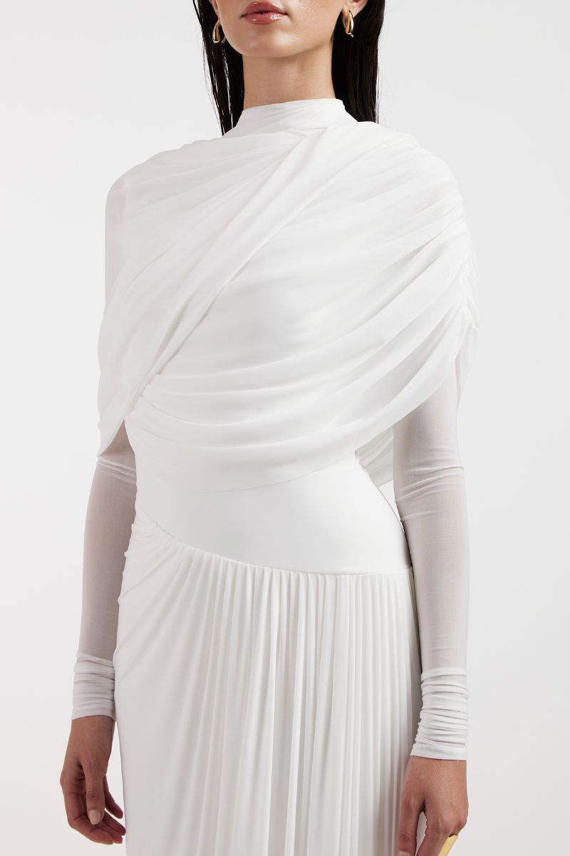 VALERIA WHITE DRAPED GOWN