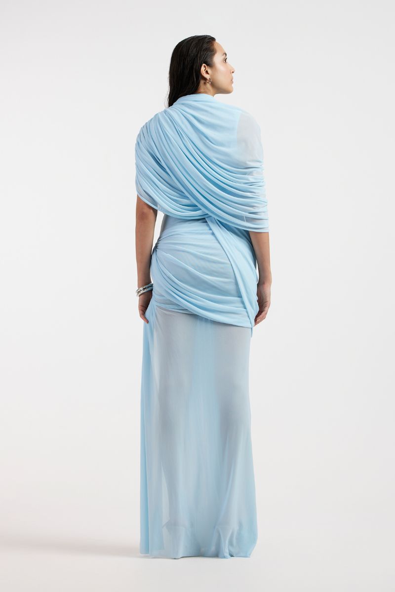 JOVANA DRAPED BLUE MAXI DRESS