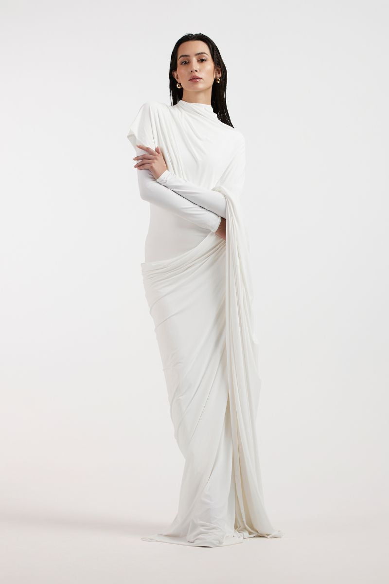 NADIA WHITE DRAPED GOWN