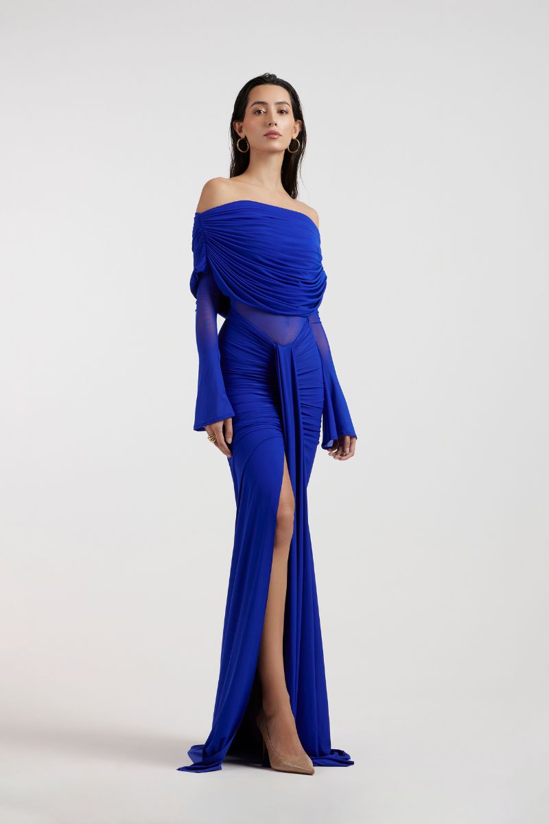 THALIA OFF SHOULDER COBALT DRESS
