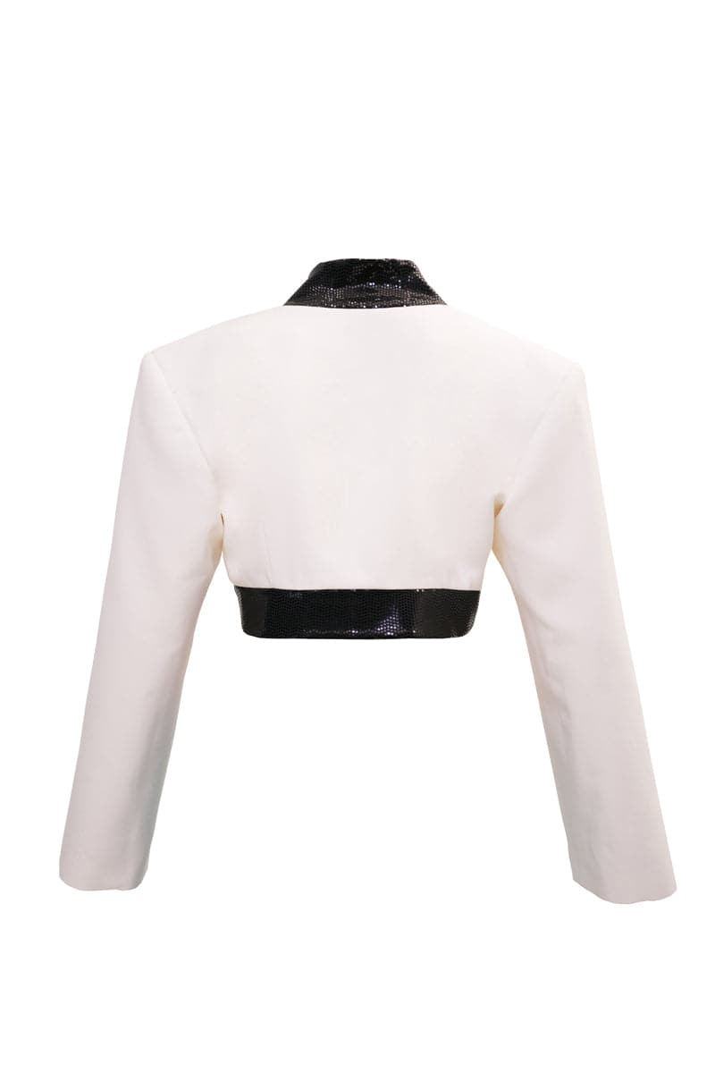 MILKY BOLERO WITH BLACK SEQUIN DETAILS
