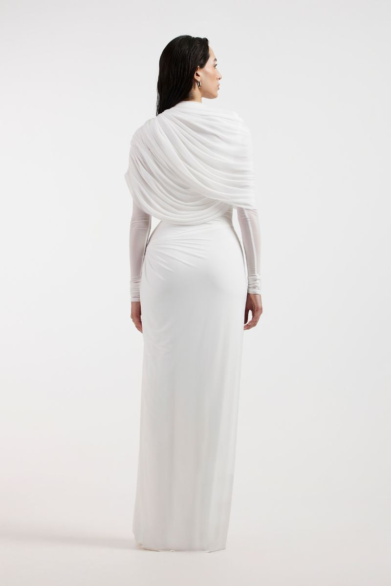 VALERIA WHITE DRAPED GOWN