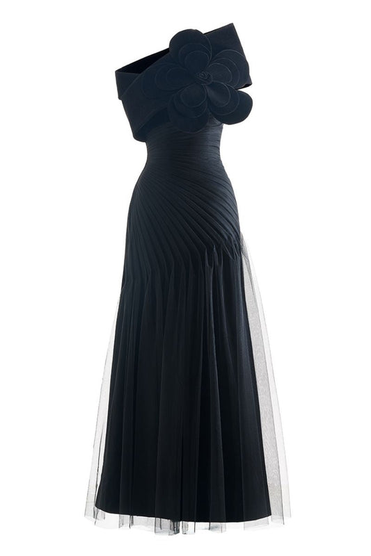 CULT MIA X HAPPY CLOTHING LESTER A-LINE ORGANZA MAXI DRESS IN BLACK
