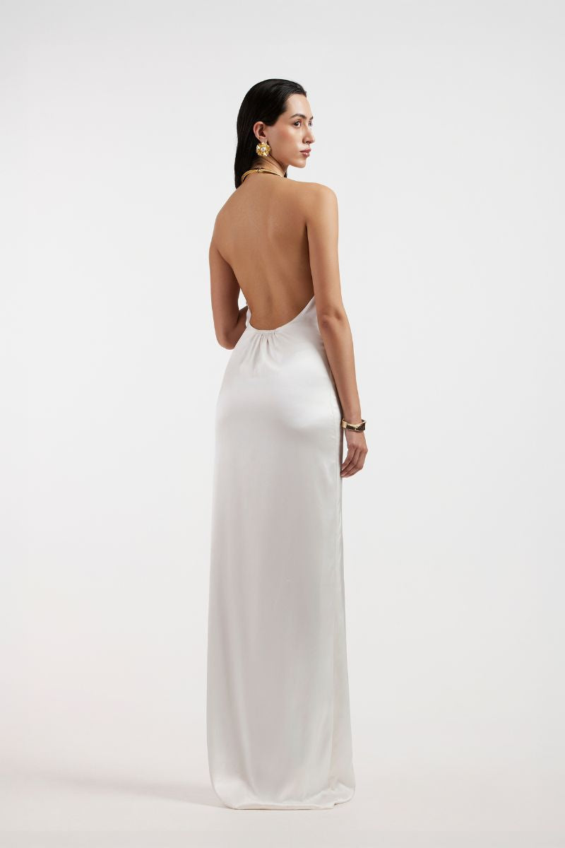 LEONA WHITE DRAPED GOWN