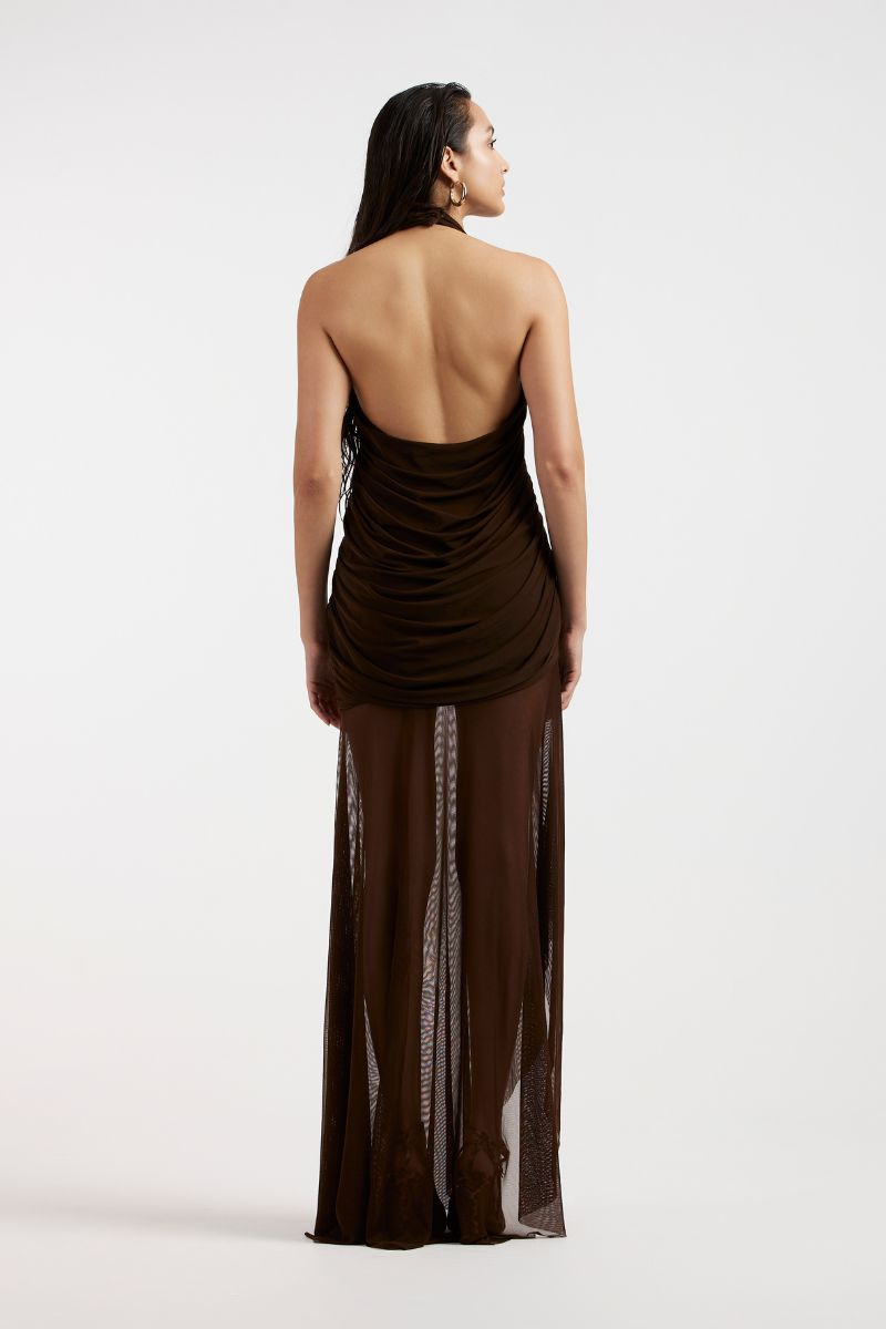 TESS DRAPED BROWN MAXI DRESS