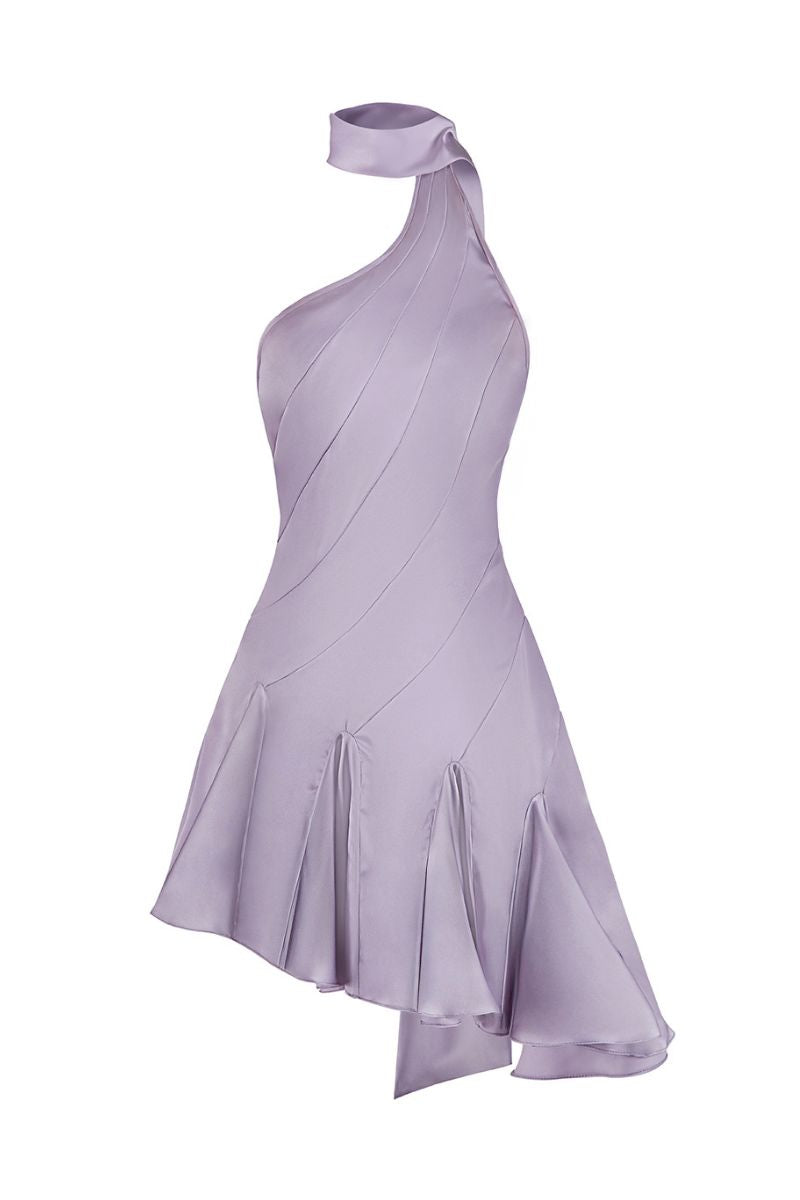 MS. GODET ASYMMETRIC DRESS IN DUSTY PURPLE