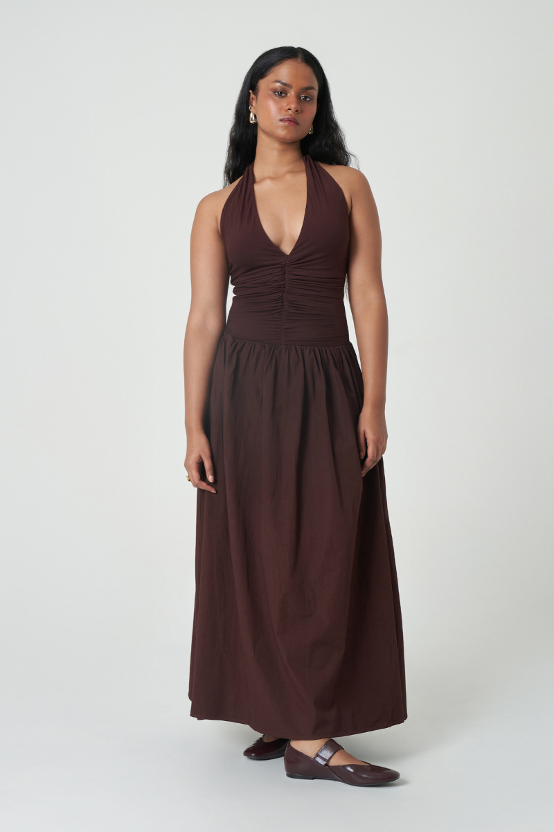 CANNES DRESS IN DARK WALNUT