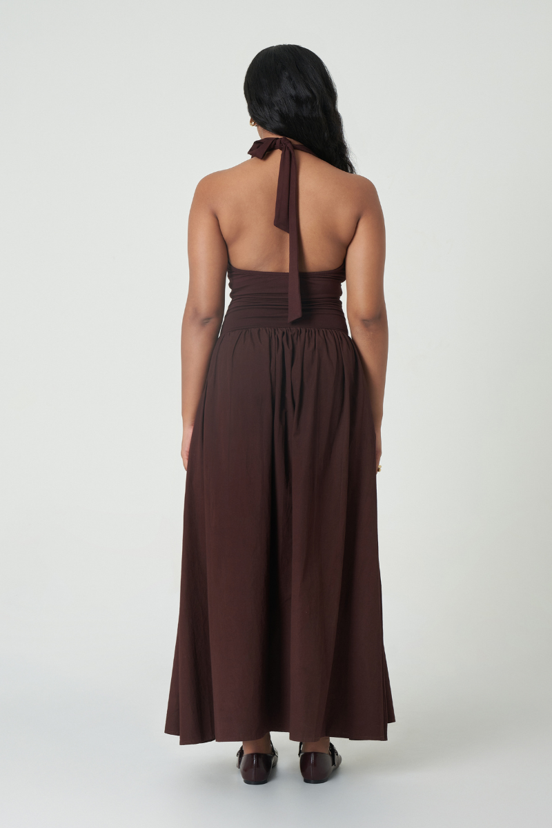 CANNES DRESS IN DARK WALNUT