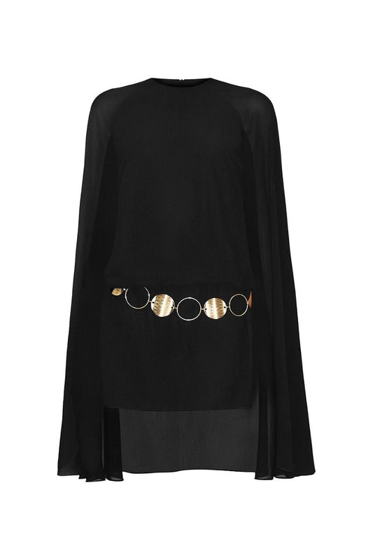CAPE MINI DRESS WITH GOLD BELT