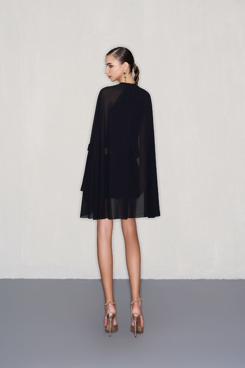CAPE MINI DRESS WITH GOLD BELT