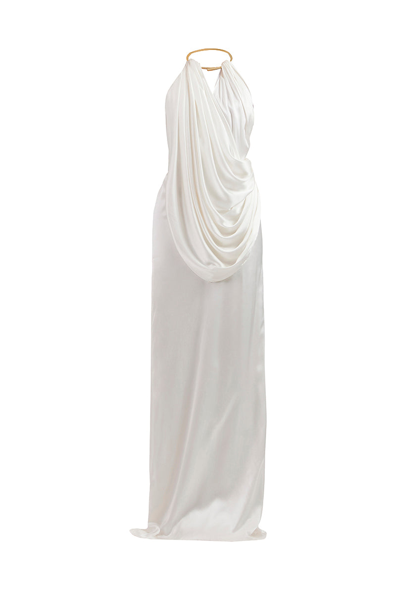 LEONA WHITE DRAPED GOWN