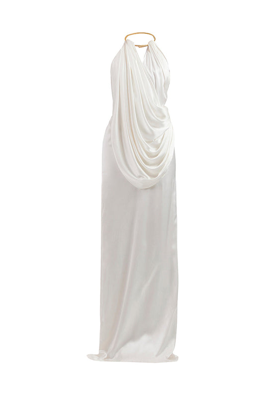 LEONA WHITE DRAPED GOWN