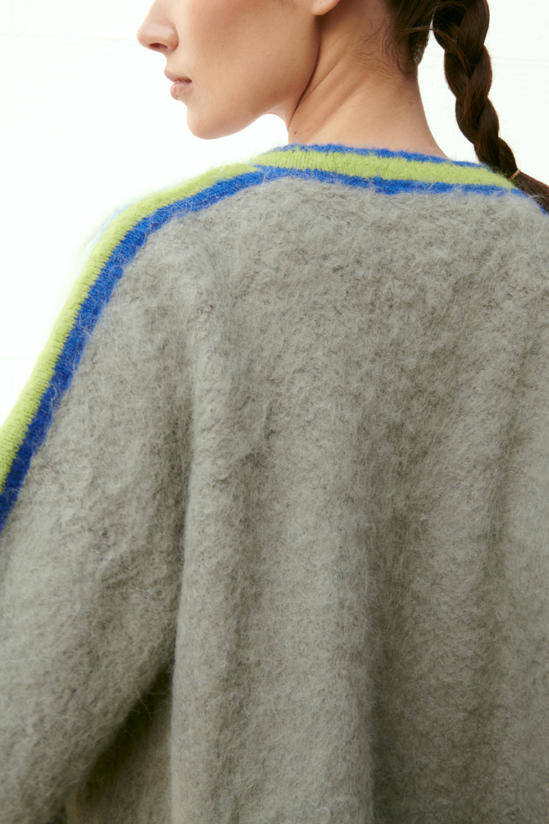 SHY GREEN OVERSIZED MULTICOLORED SURI CARDIGAN