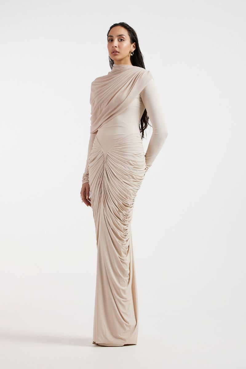 ELORA BEIGE DRAPED GOWN