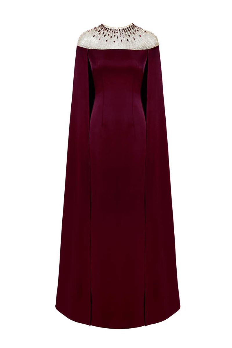 LONG SLEEVE GOWN IN BURGUNDY