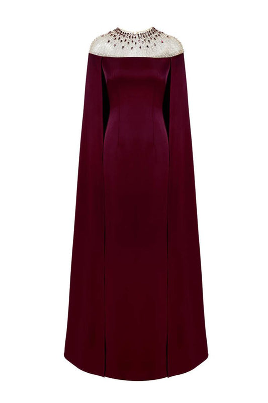 LONG SLEEVE GOWN IN BURGUNDY
