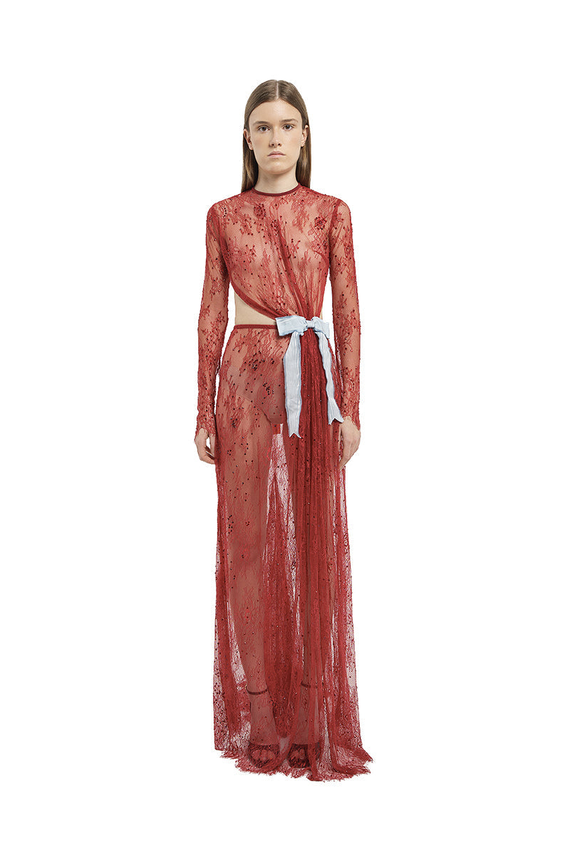 LACE LONG DRESS IN RED