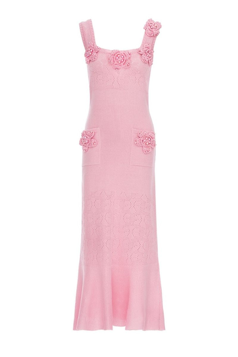 ROSE VANILLA KNIT DRESS WITH HANDMADE KNIT DETAILS