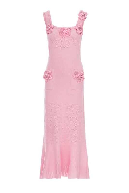 ROSE VANILLA KNIT DRESS WITH HANDMADE KNIT DETAILS
