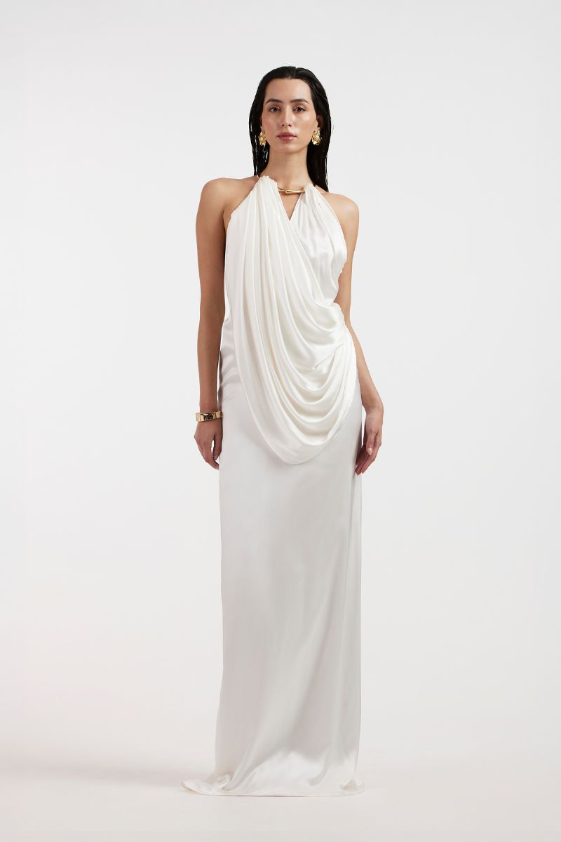 LEONA WHITE DRAPED GOWN