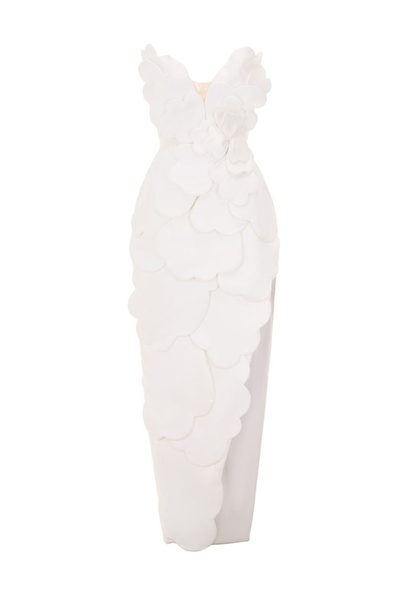CULT MIA X HAPPY CLOTHING PEGGED SLEEVELESS TAFFETA MAXI DRESS IN WHITE