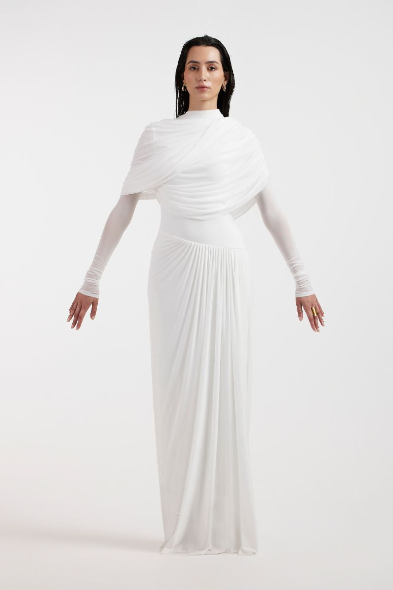 VALERIA WHITE DRAPED GOWN