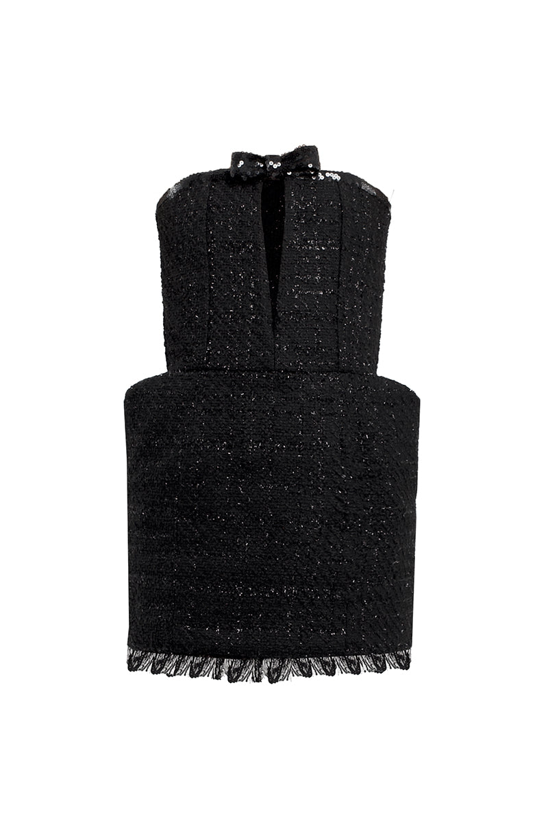 TWEED MINI DRESS IN BLACK