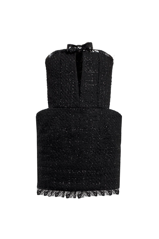 TWEED MINI DRESS IN BLACK
