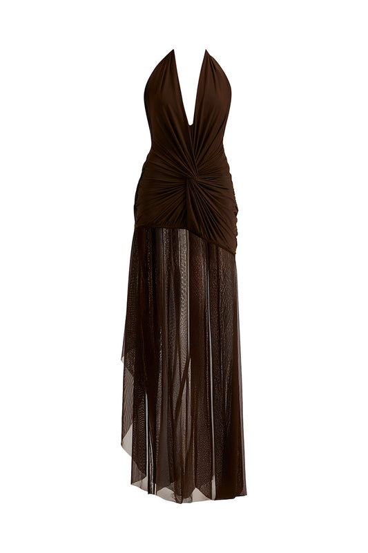 TESS DRAPED BROWN MAXI DRESS