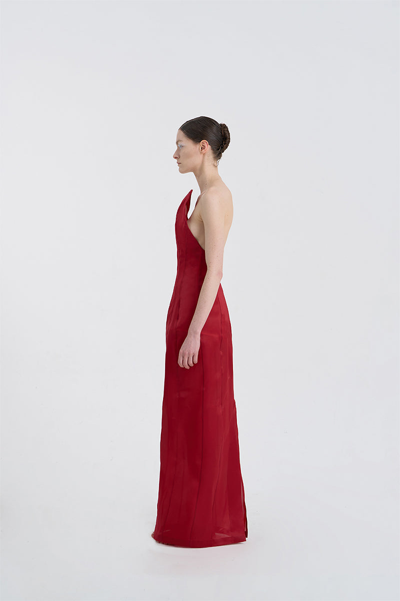 CORSET SILK GOWN IN RED