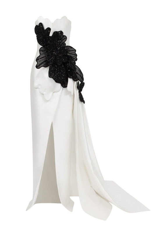 SIDONIE TAFFETTA GOWN IN WHITE AND BLACK