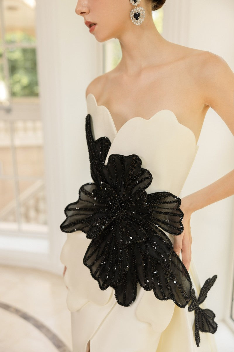 SIDONIE TAFFETTA GOWN IN WHITE AND BLACK