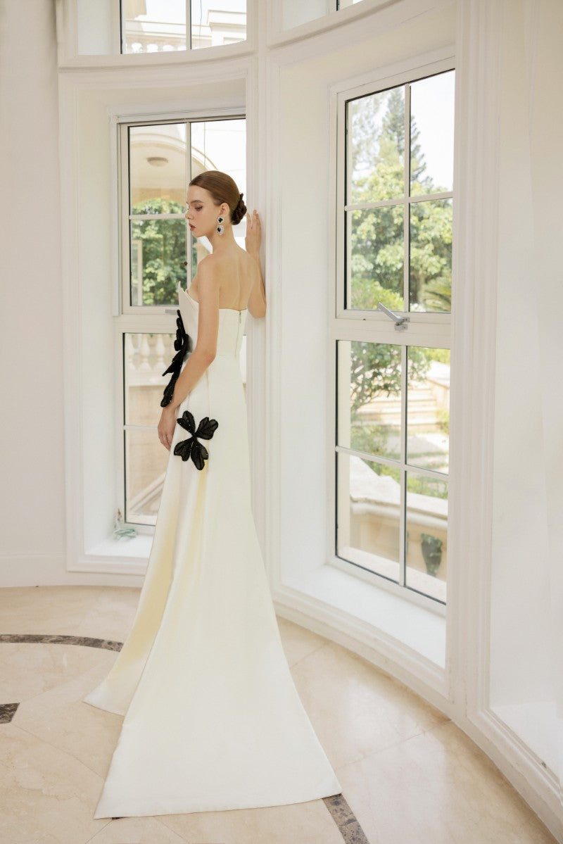 SIDONIE TAFFETTA GOWN IN WHITE AND BLACK