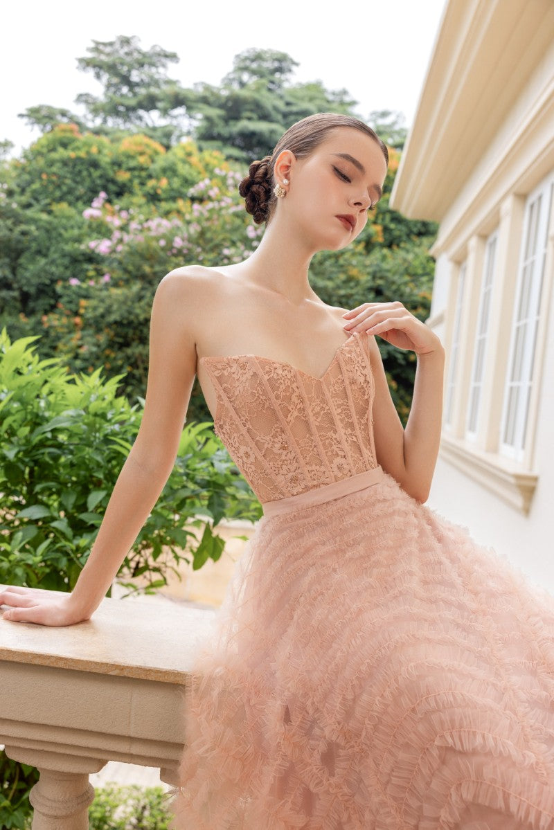 CÉCILE TULLE GOWN IN ROSE BEIGE