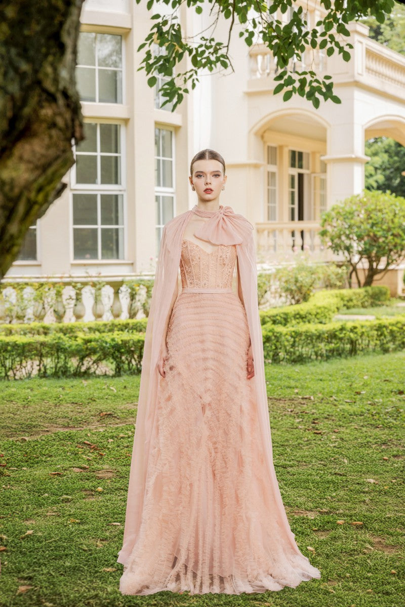 CÉCILE TULLE GOWN IN ROSE BEIGE