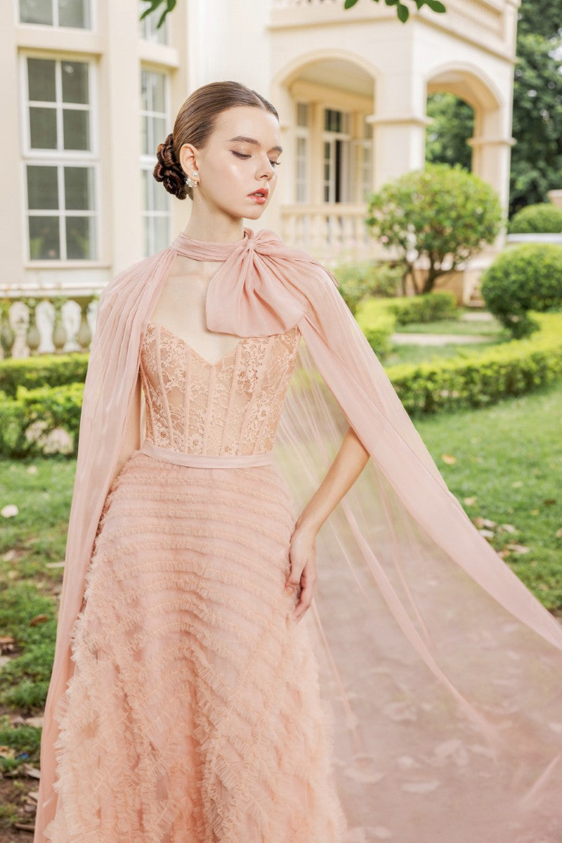 CÉCILE TULLE GOWN IN ROSE BEIGE