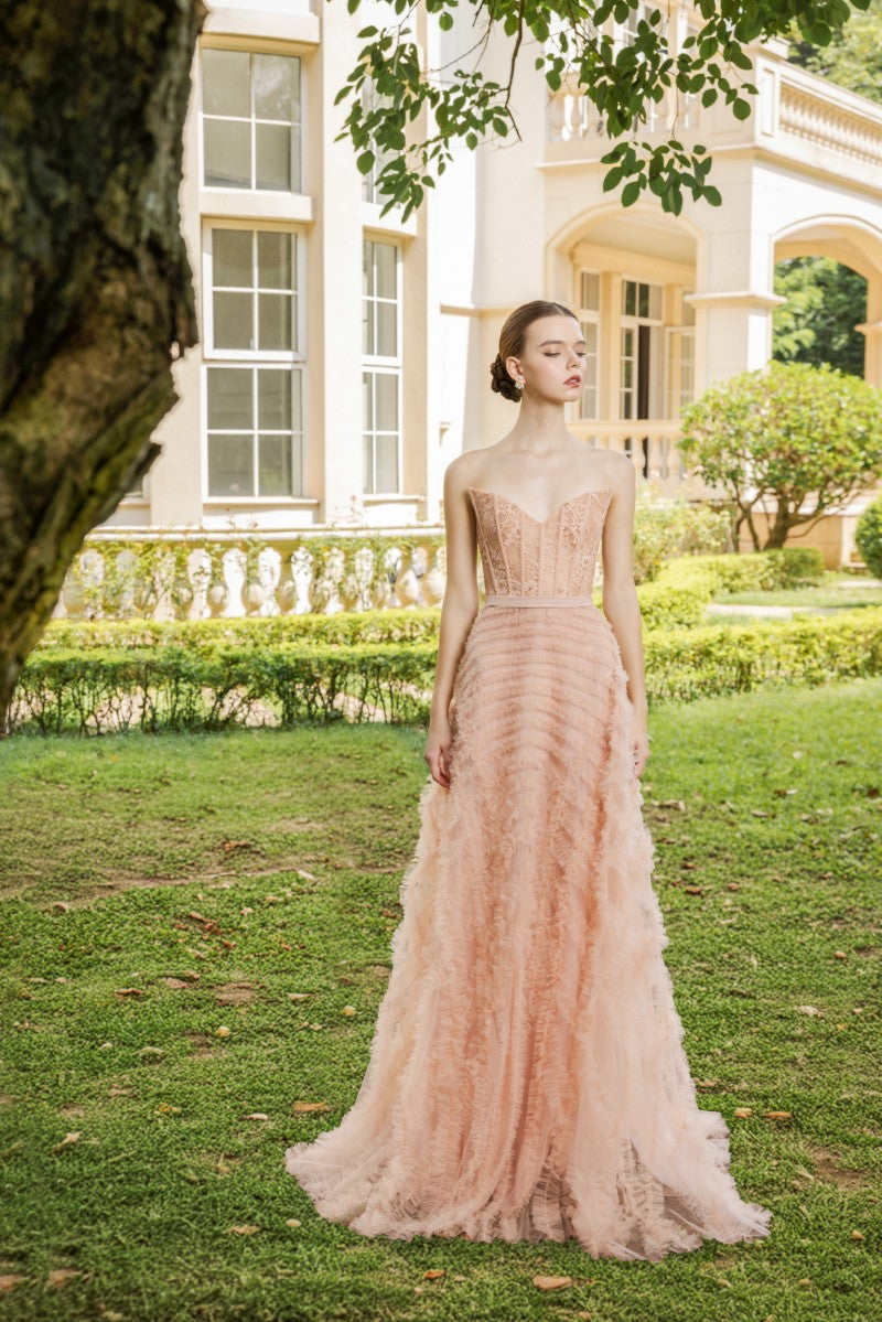 CÉCILE TULLE GOWN IN ROSE BEIGE