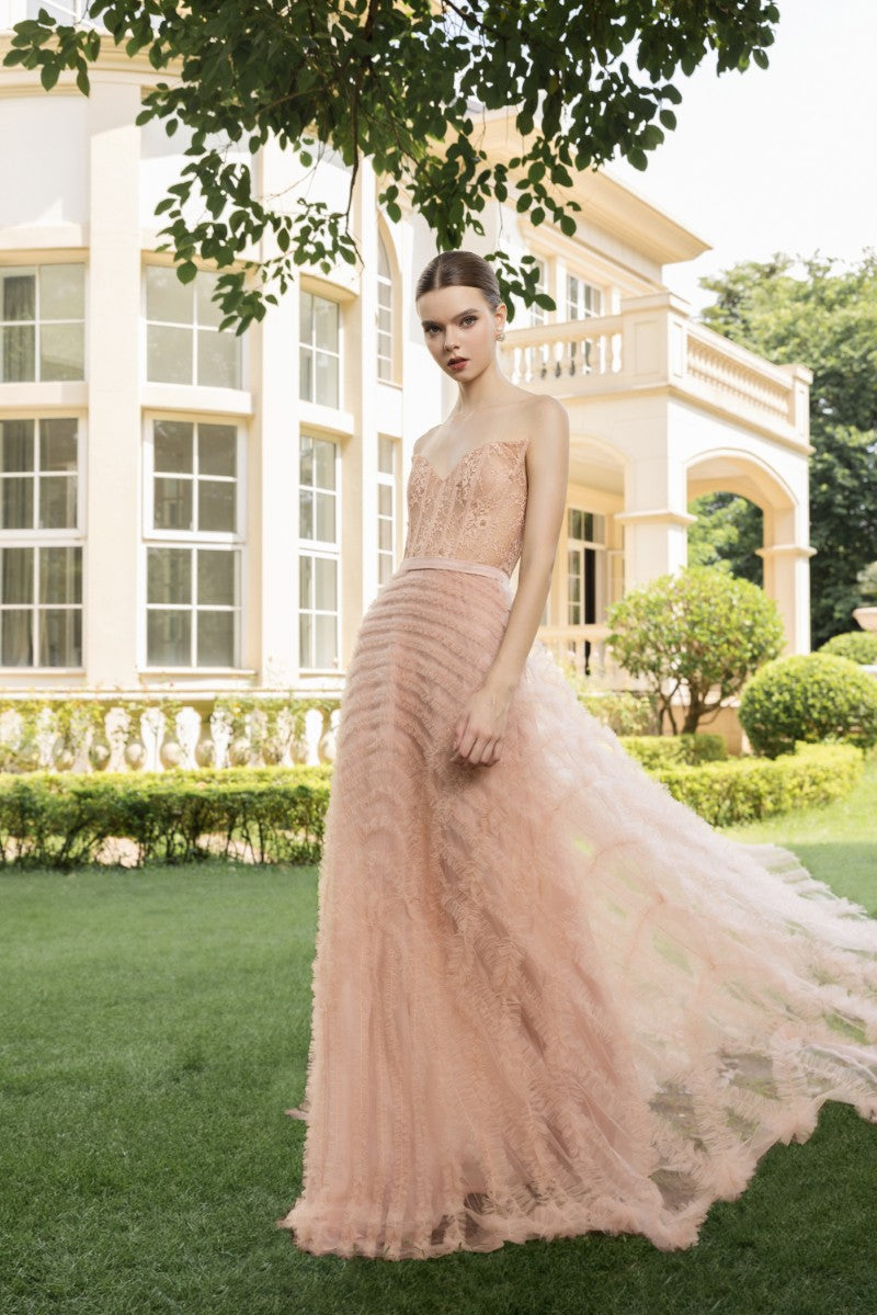 CÉCILE TULLE GOWN IN ROSE BEIGE