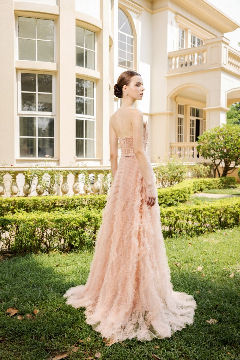 CÉCILE TULLE GOWN IN ROSE BEIGE