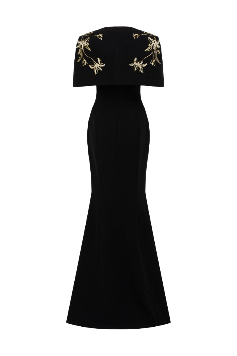 ISABELLE CREPE GOWN WITH EMMANUELLE CAPE IN BLACK
