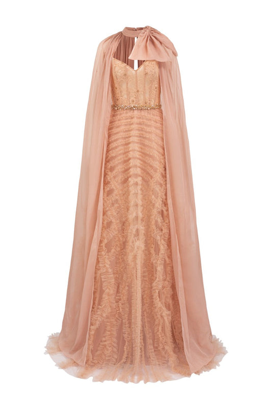 CÉCILE TULLE GOWN IN ROSE BEIGE