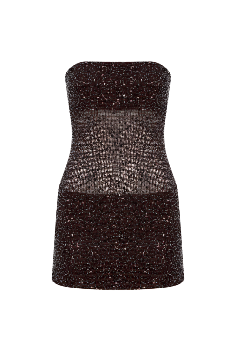LISA DRESS IN BROWN SEQUIN