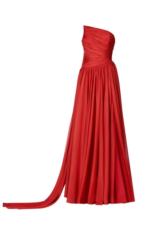 PLEATED GOWN WITH CAPE IN RED