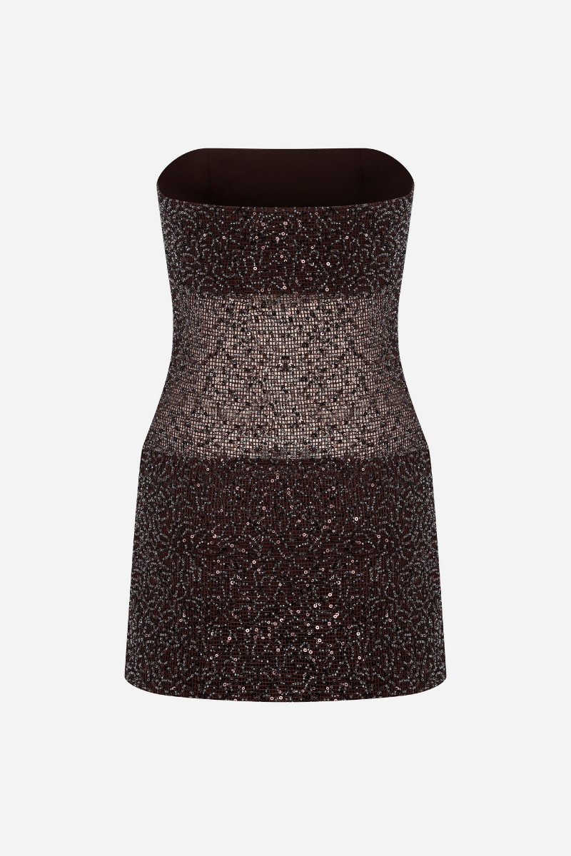 LISA DRESS IN BROWN SEQUIN