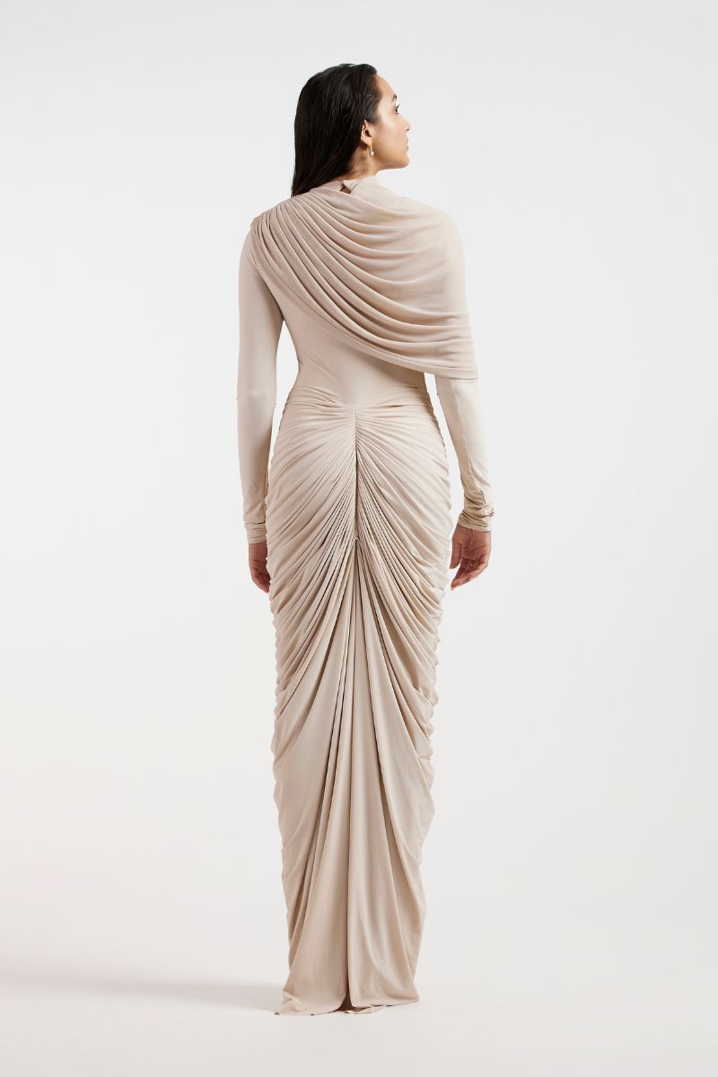ELORA BEIGE DRAPED GOWN