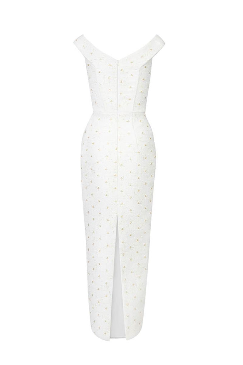 OFF-SHOULDER MIDI DRESS IN WHITE