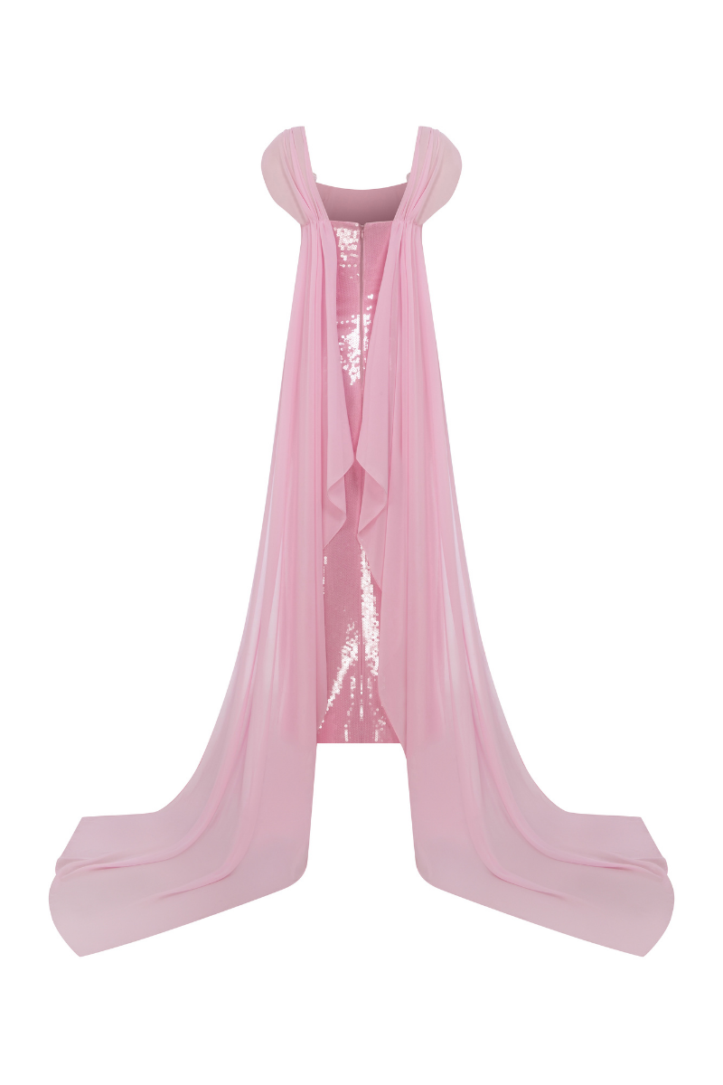 SEQUINED SLIT DRESS WITH CHIFFON 2 PIECE CAPE
